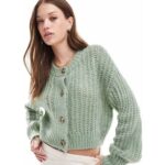 Bild von ASOS DESIGN – Strickjacke in Pistaziengrün mit Rundhalsausschnitt